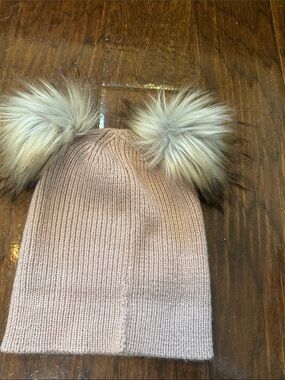 Fabulous Furs Kids Double Pom Knit Beanie - Blush with Cream Poms